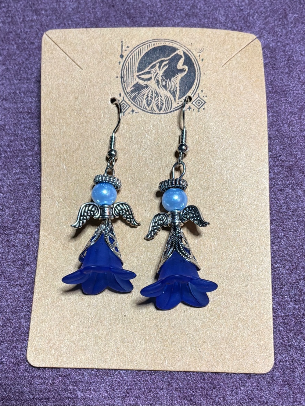 Blue Angel Wing Floral Drop Earrings - Women Jewelry